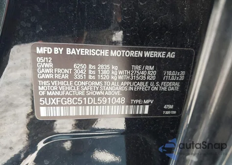 2013 BMW X6 xDrive50I z USA, uszkodzony, nr VIN 5UXFG8C51DL591048